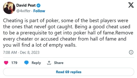 【APL扑克】高额桌常客David Peat：作弊是扑克游戏的一部分
