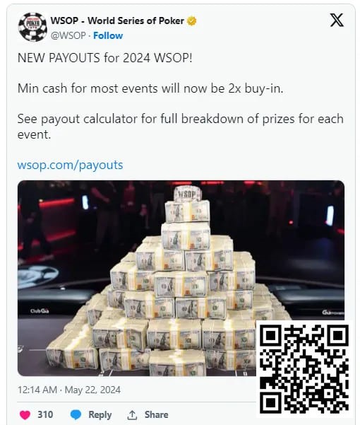 【APL扑克】2024年WSOP奖金结构升级，蕞低可拿到两倍门票钱