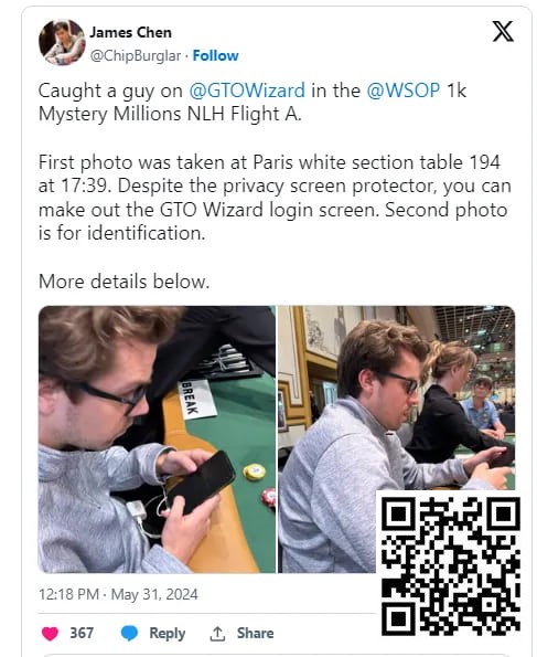 【APL扑克】在WSOP赛场用手机查RTA软件被偷拍发到网上后，扑克圈炸开了锅