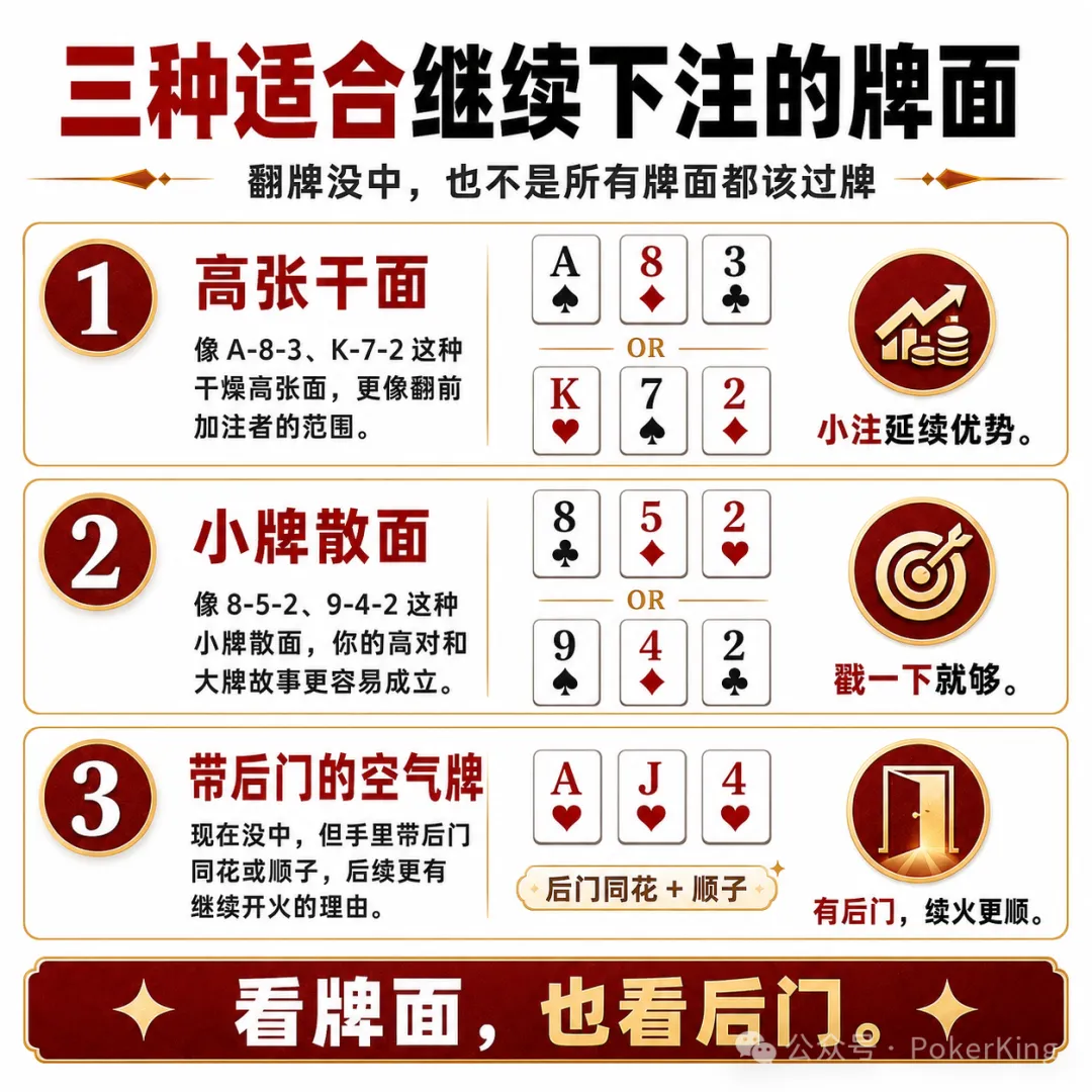 【APL扑克】翻牌没中别急着过牌：三种适合“延续下注”的牌面，帮你拿下该拿的底池