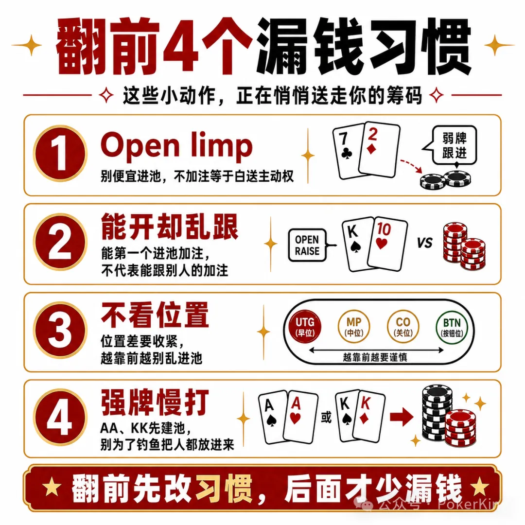 【APL扑克】翻前四个坏习惯：别再让筹码从“随手一下”里漏走
