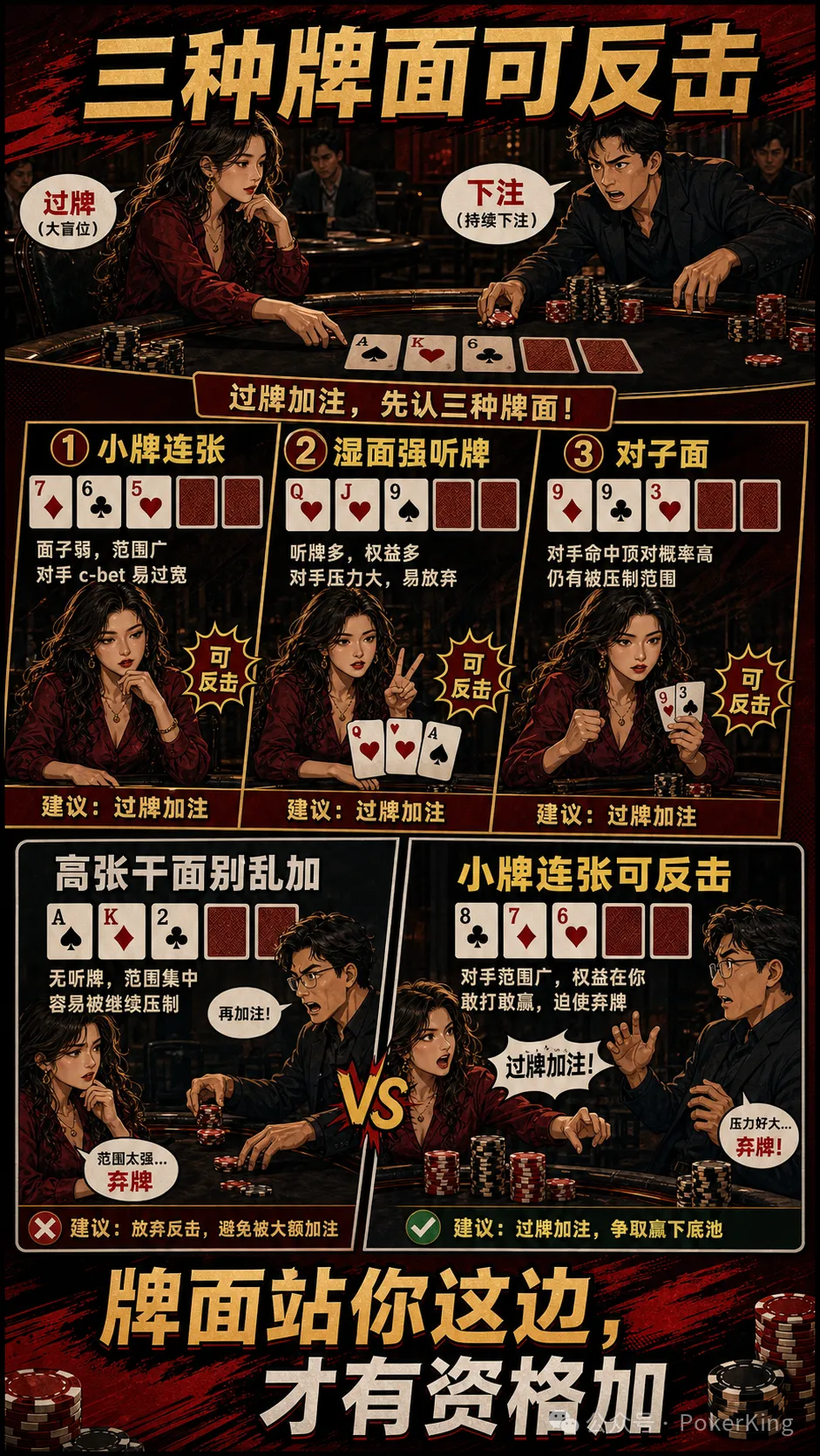 【APL扑克】过牌加注不是发脾气：三种适合大盲位反击的翻牌面，让对手不敢随意下注